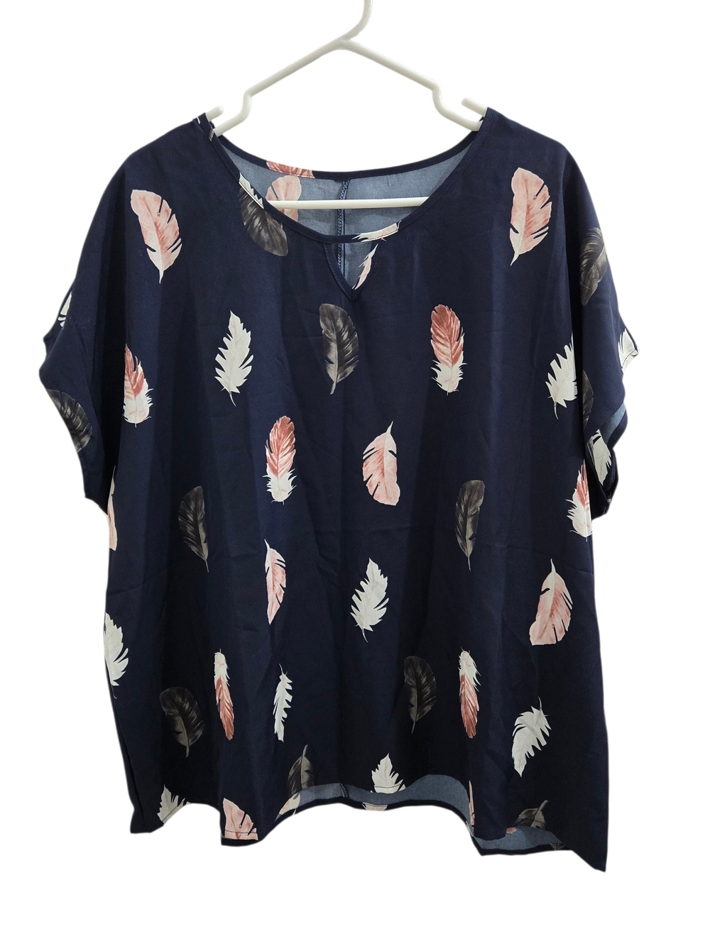SHEIN Emery Rose Plus Feather Print Keyhole Neck Dolman Sleeve Blouse Size 3XL